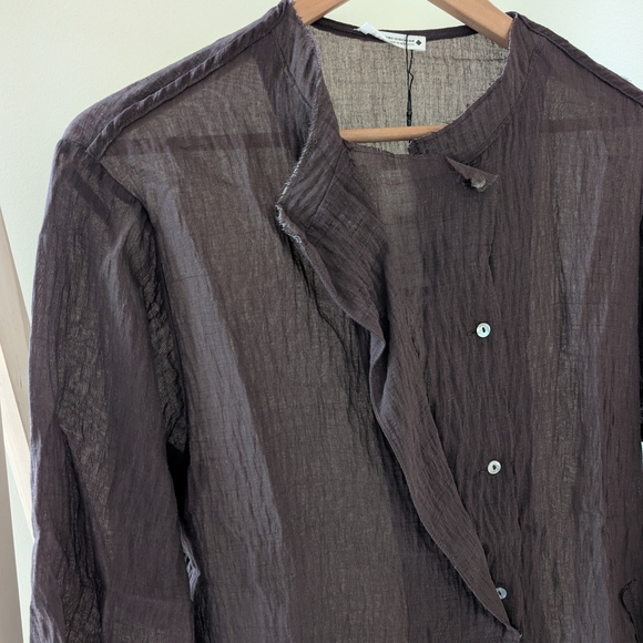 NWT Zara Textured Oversized Button-Front Linen Blend Blouse In Brown - XS/S - Picture 7 of 9